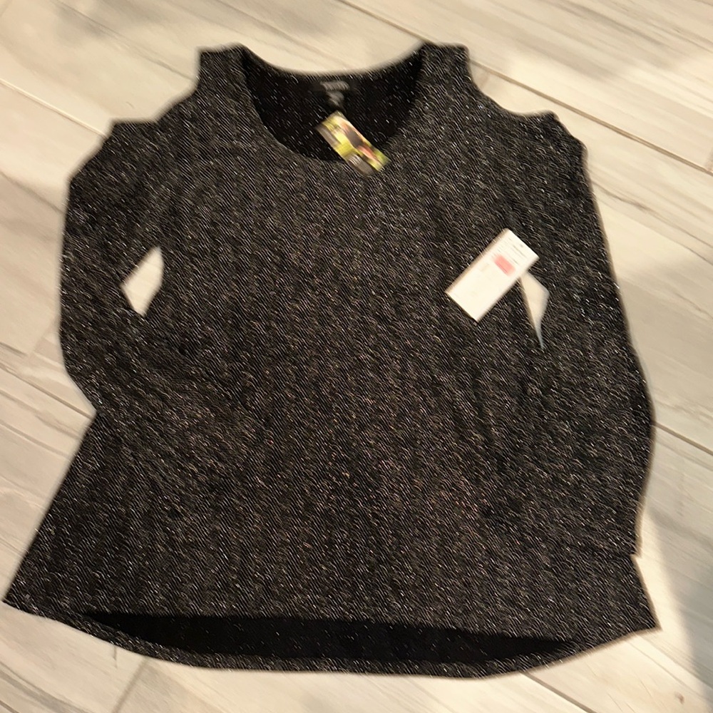 XL shiny silver and black long sleeve top. New
